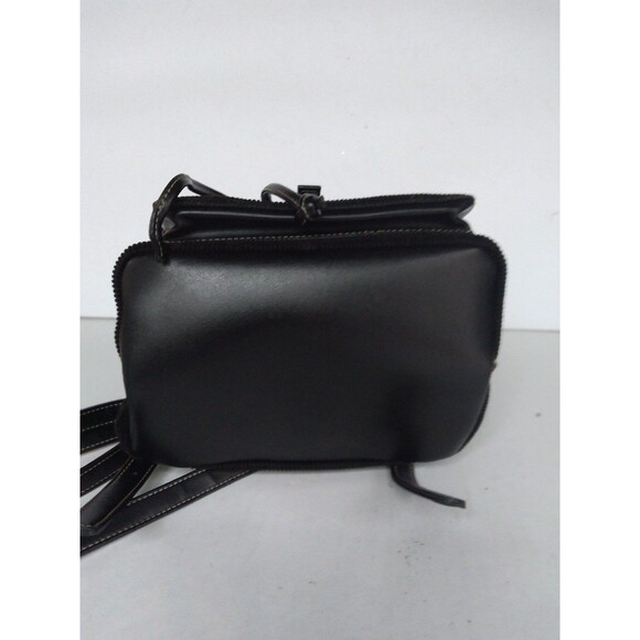 Vintage Black Corduroy Mini Backpack with Leather Trim Drawstring Casual Daypack - Picture 4 of 7